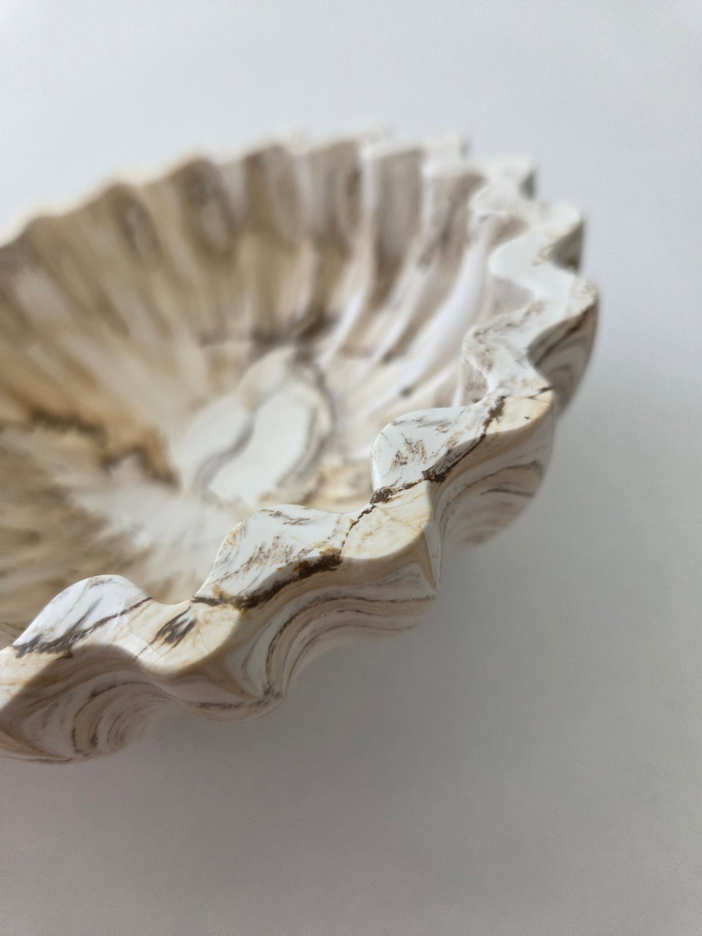 Ruffle Jesmonite Bowl - Neutral Modern Home Decor - Wavy Edge Trinket Dish