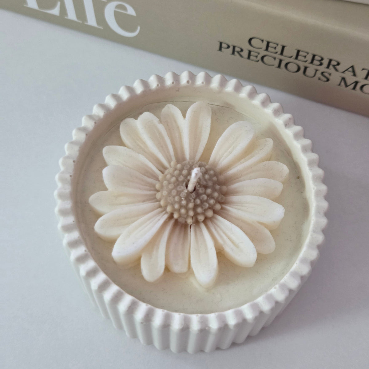 Handmade Daisy Candle in Jesmonite Pot
