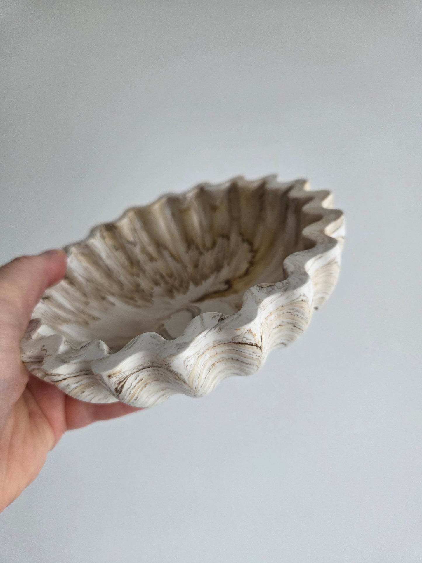 Ruffle Jesmonite Bowl - Neutral Modern Home Decor - Wavy Edge Trinket Dish