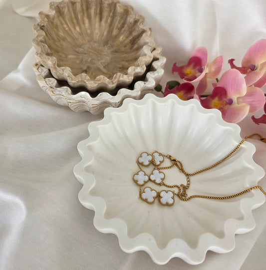 Ruffle Jesmonite Bowl - Neutral Modern Home Decor - Wavy Edge Trinket Dish