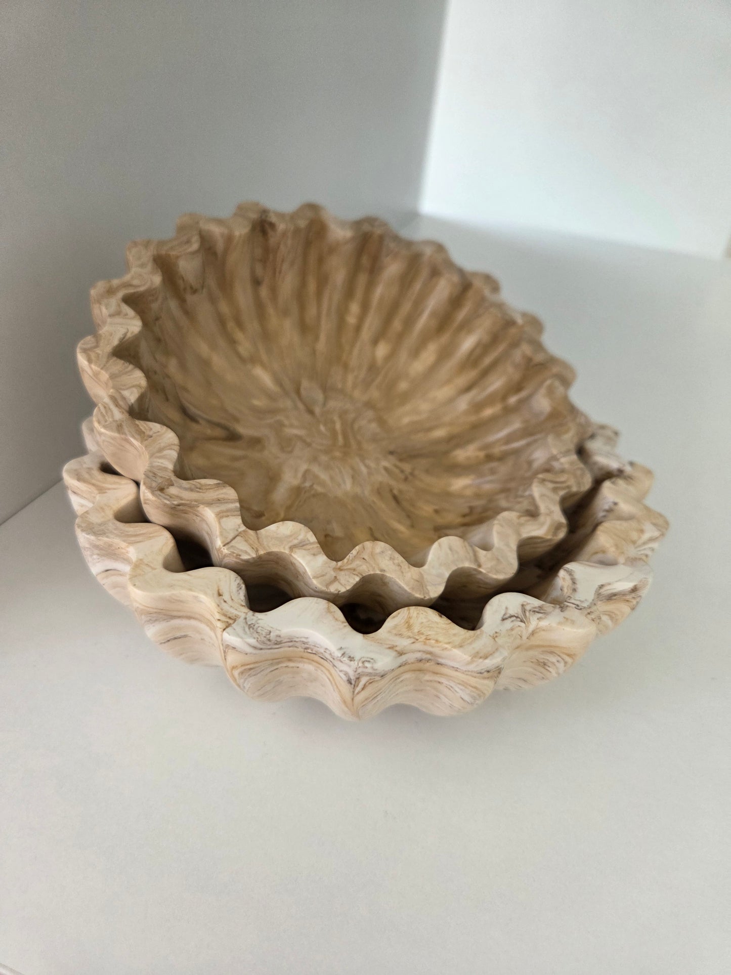 Ruffle Jesmonite Bowl - Neutral Modern Home Decor - Wavy Edge Trinket Dish